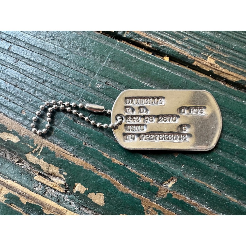 Vintage USMC Military Dog Tag Dwinelle RD O POS Stainless Steel ID Tag Chain